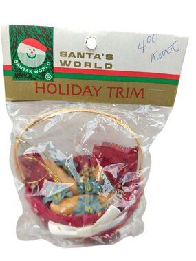 NEW Vintage Kurt S. Adler Wicker Basket Ornament With Red Fabric Bow Décor